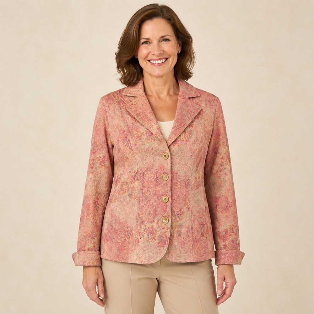 Coldwater Creek Women's 8 Pink Paisley Embroidered Cotton Blazer Jacket